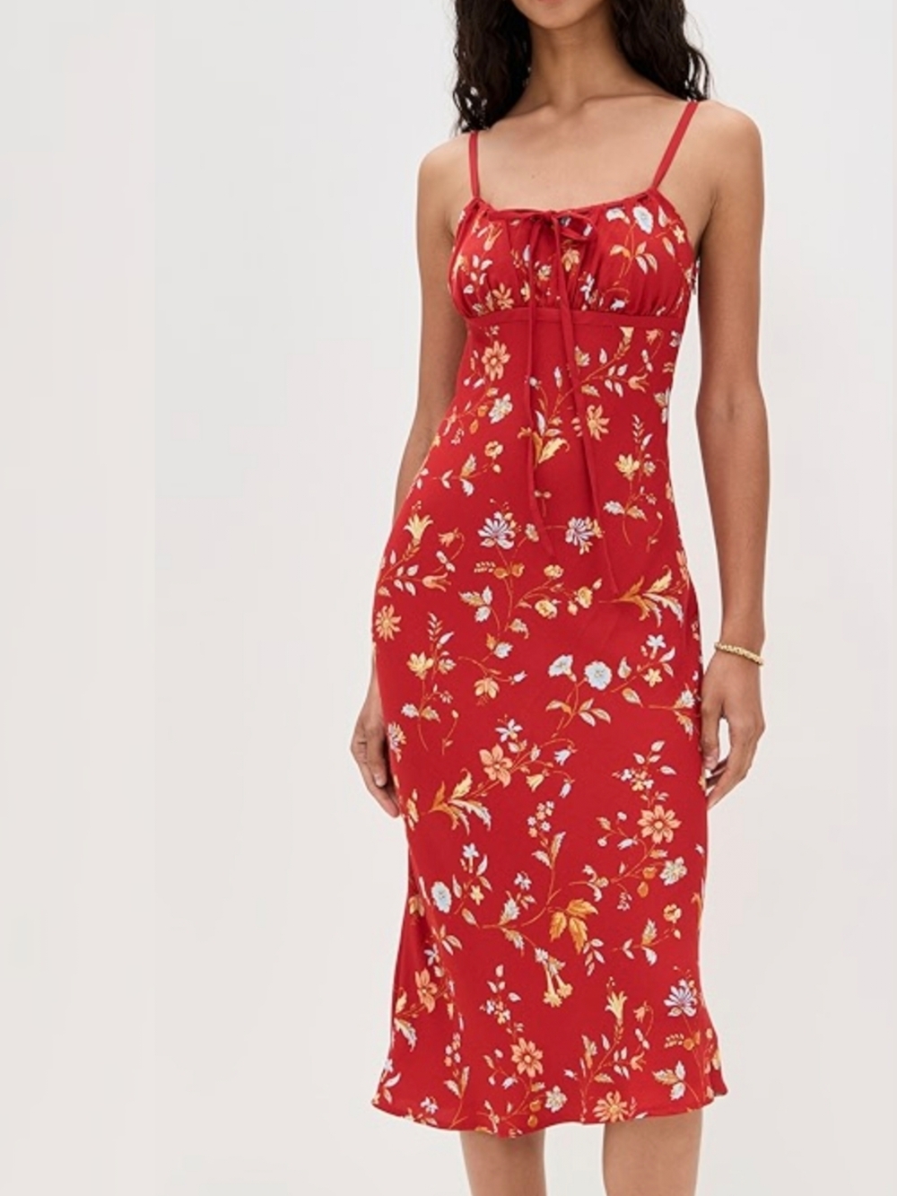 Camira Red Floral Spaghetti- Strap Midi Dress Sz 10